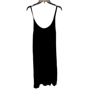Barbara Lesser Black Linen Mini Dress spaghetti strap LBD